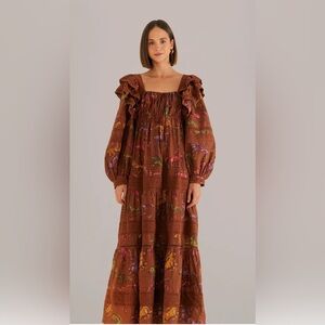 Farm Rio Dotted Horses cotton tiered maxi dress